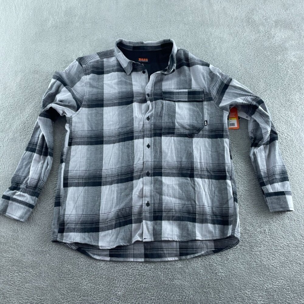 Bass Outdoor Heather Grey Stretch Flannel Shirt M Long Sleeve Casual NWT 1906